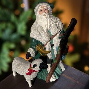 Ceramic Old World Celtic - Irish Santa Claus with Sheep 10-1/2" Tall
